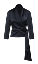 Load image into Gallery viewer, CARLA ZAMPATTI Black Satin Wrap Top