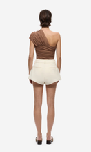 Load image into Gallery viewer, MISHA The Interwoven Silk Tulle Top in Mocha at SAINTE