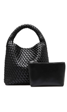 Load image into Gallery viewer, Rylan Alt-Leather Woven Small Tote Bag Black at Amara Home