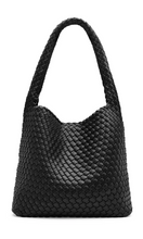 Load image into Gallery viewer, Rylan Black Recycled Alt-Leather Woven Large Tote at Amara Home