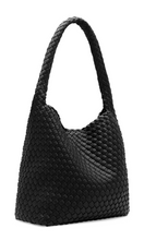 Load image into Gallery viewer, Rylan Black Recycled Alt-Leather Woven Large Tote at Amara Home