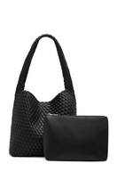 Load image into Gallery viewer, Rylan Black Recycled Alt-Leather Woven Large Tote at Amara Home