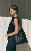 Load image into Gallery viewer, Rylan Black Recycled Alt-Leather Woven Large Tote at Amara Home