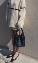 Load image into Gallery viewer, Rylan Alt-Leather Woven Small Tote Bag Black at Amara Home