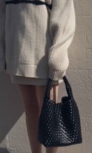 Load image into Gallery viewer, Rylan Alt-Leather Woven Small Tote Bag Black at Amara Home