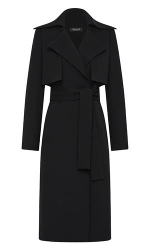 CARLA ZAMPATTI Black Crepe Double-Breasted Trench Coat