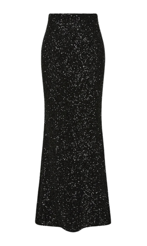 CARLA ZAMPATTI Black Crushed Sequin Column Skirt