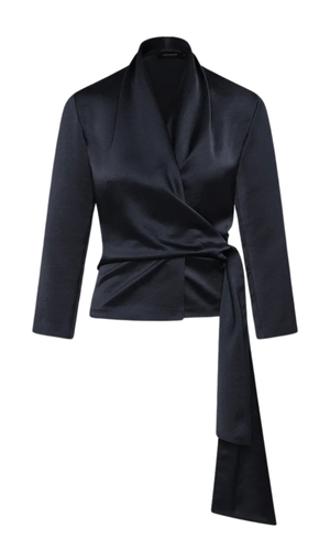 CARLA ZAMPATTI Black Satin Wrap Top