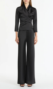 CARLA ZAMPATTI Black Satin Wrap Top