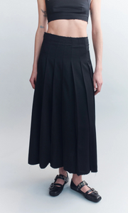 COURTNEY ZHENG Hilde Raw Edge Pleated Wool Skirt