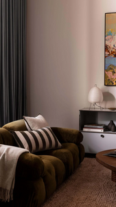 L&M Home Etro Velvet Striped Cushion Olive at Amara Home 