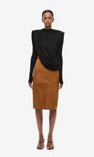 Load image into Gallery viewer, MISHA The Draped Sheen Jersey Top in Black at SAINTE
