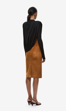 Load image into Gallery viewer, MISHA The Draped Sheen Jersey Top in Black at SAINTE
