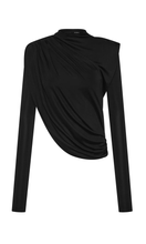 Load image into Gallery viewer, MISHA The Draped Sheen Jersey Top in Black at SAINTE

