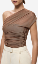 Load image into Gallery viewer, MISHA The Interwoven Silk Tulle Top in Mocha at SAINTE

