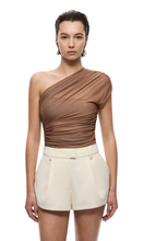 Load image into Gallery viewer, MISHA The Interwoven Silk Tulle Top in Mocha at SAINTE
