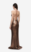 Load image into Gallery viewer, MISHA The Plunge Sequin Jersey Maxi Dress in Mocha at SAINTE
