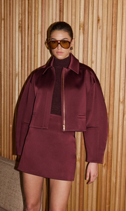 REBECCA VALLANCE Merlot Cropped Jacket