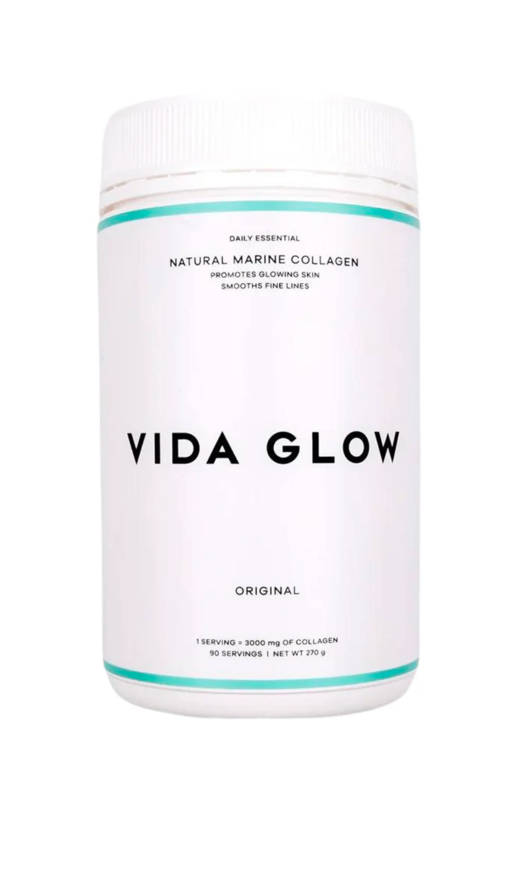 VIDA GLOW Natural Marine Collagen Powder 270g Glass Tub Original